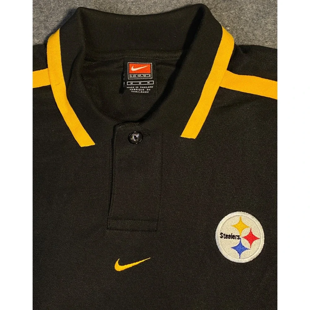 VINTAGE nike 90'S PITTSBURGH STEELERS Black Yellow Short Sleeve M Polo EMBROIDER